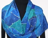 Silver Constellations Hand Painted Silk Scarf - size 14x68