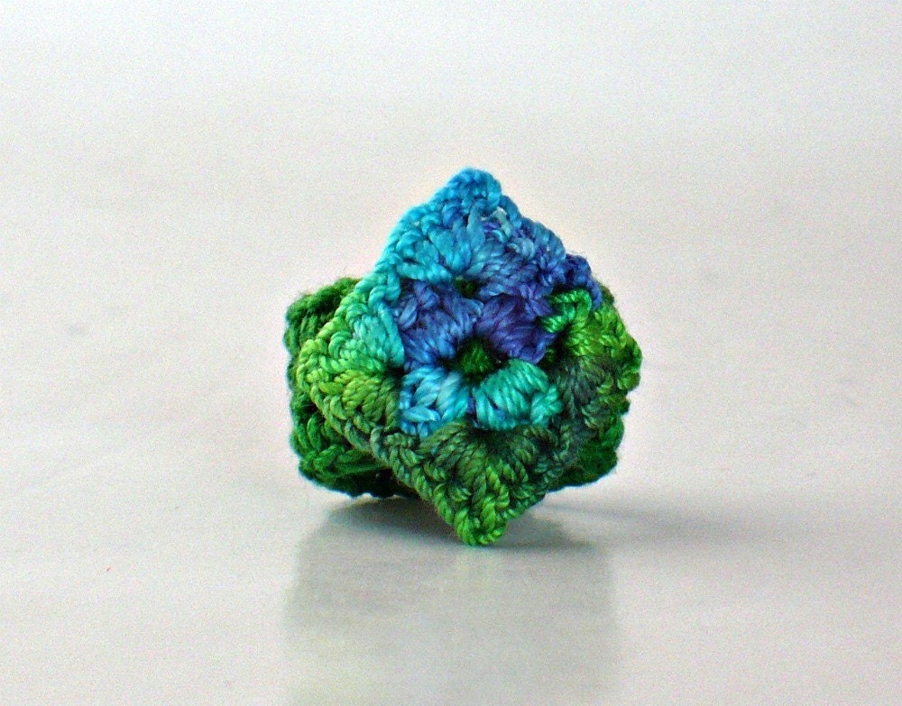 Crochet Ring Miniature Granny Square Ring Blue and Green