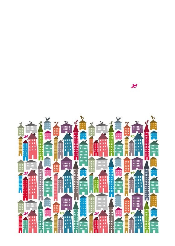 Houses and Birds Print