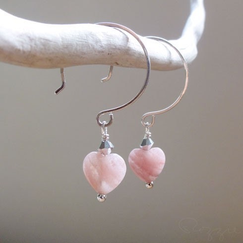 Pink Heart Earrings Light Pink Sterling Silver