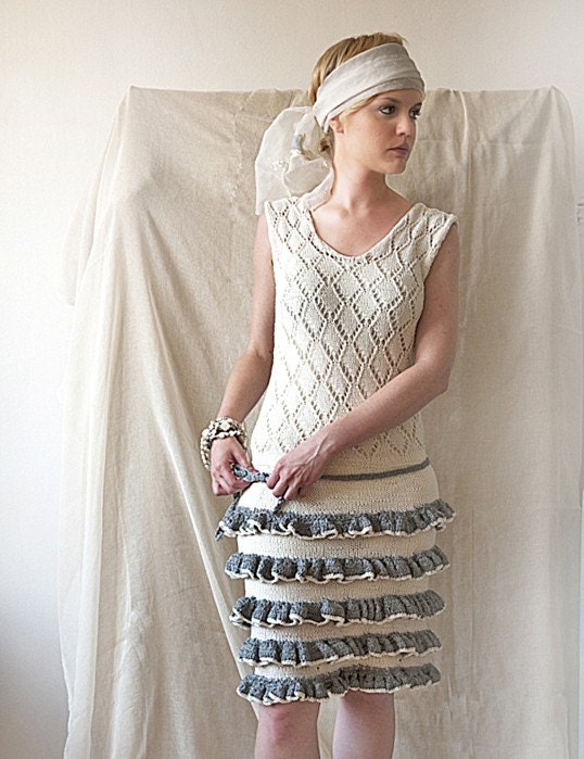 Light Gray and White Dress - Knitted Cotton