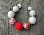 RESERVED for Tracy G Nihon Japan relief white and red cherry blossoms origami paper and felt necklace v3