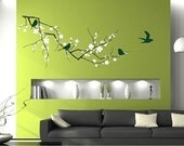 Cherry Blossom Wall Decals Branch with Birds (3 Colors) - Vinyl Tree Wall Art