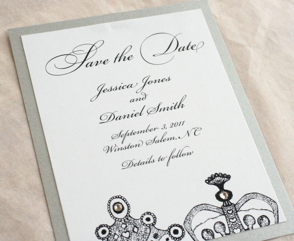 King and Queen Crown print Save the Date card