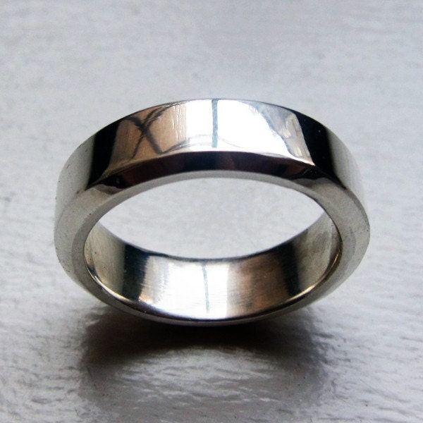 Modern sterling silver wedding band hand carved 6mm wide ring