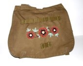 Olive Canvas Military Bag - Poppies - Custom Embroidered Design