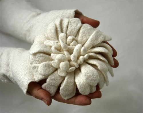 Felted Brooch - Hand felted Dahlia Flower Brooch - White - Holiday gift for her