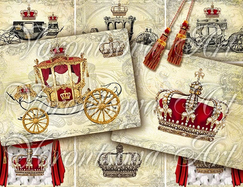 ROYAL Carriage ACEO. Digital Collage Sheet. vintage postcard gift hang tags. Printable Imade ATC 902