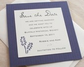 Lavender print purple theme Save the Date card and eco friendly too