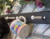 black with White solid wood 4 peg for coats, hats and garments and cups