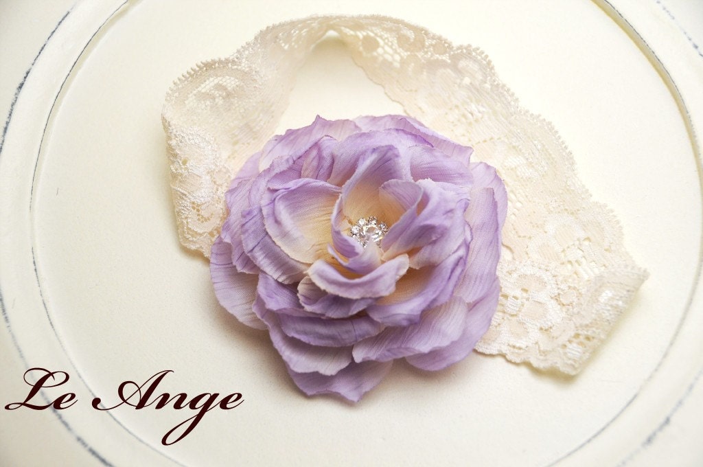 Pale Lilac Vintage Silk Rose with Rhinestones