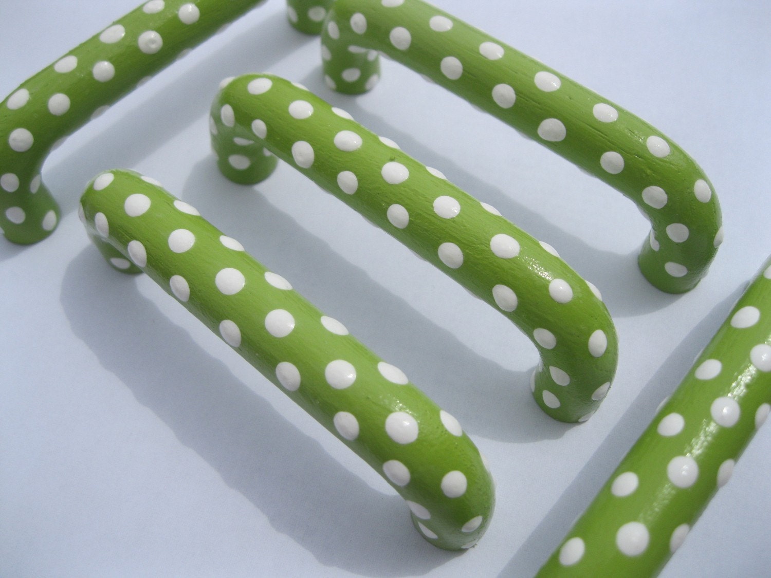 3" Lime Green with White Polka Dot Pull Handle- Matching Knobs Available