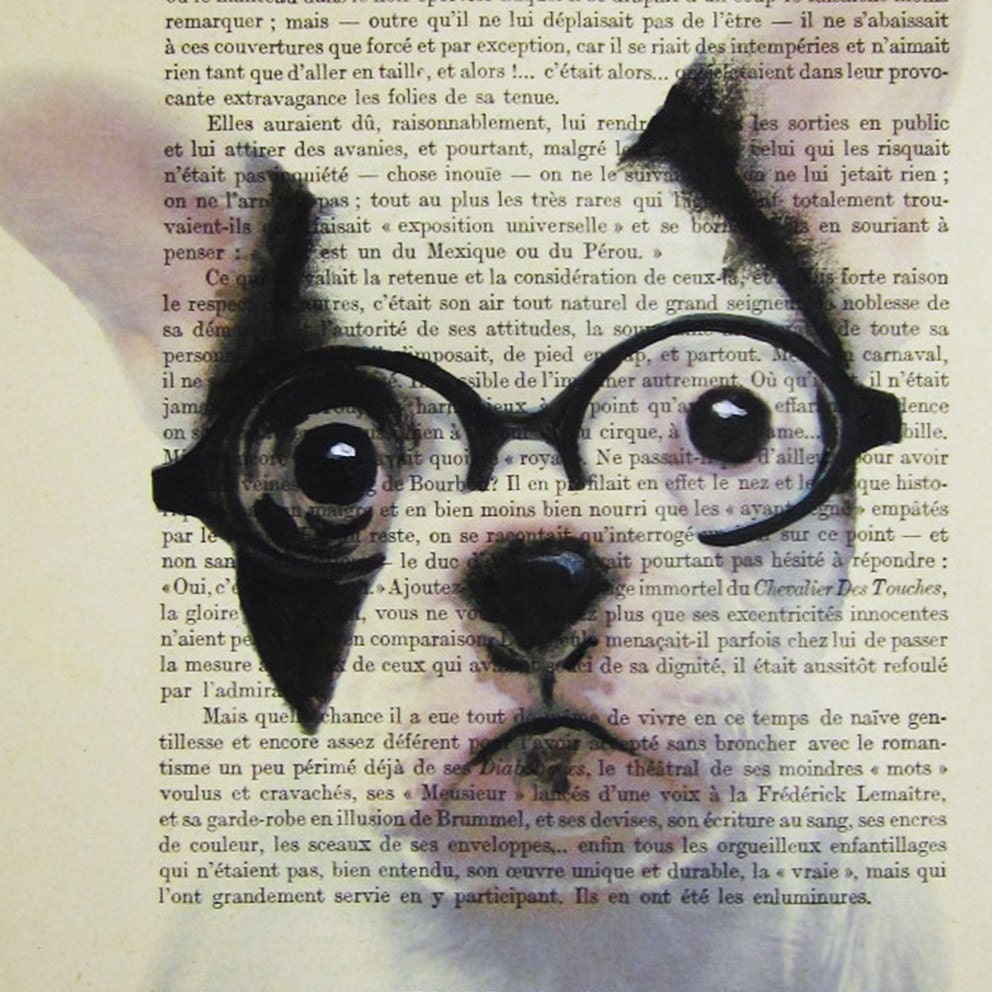 Clever bulldog- ORIGINAL ARTWORK  Mixed Media, Hand Painted on 1920 famous Parisien Magazine 'La Petit Illustration' by Coco De Paris