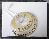 Hand Stamped Jewelry - Personalized Washer Necklace - Mixed Metal Jewelry - Birthdate Necklace