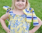 Yellow and Blue floral - shirred romper - girls - costom