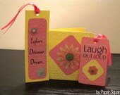 Handamade Floral Pink and Baby Yellow Flower Bookmarks and Card set