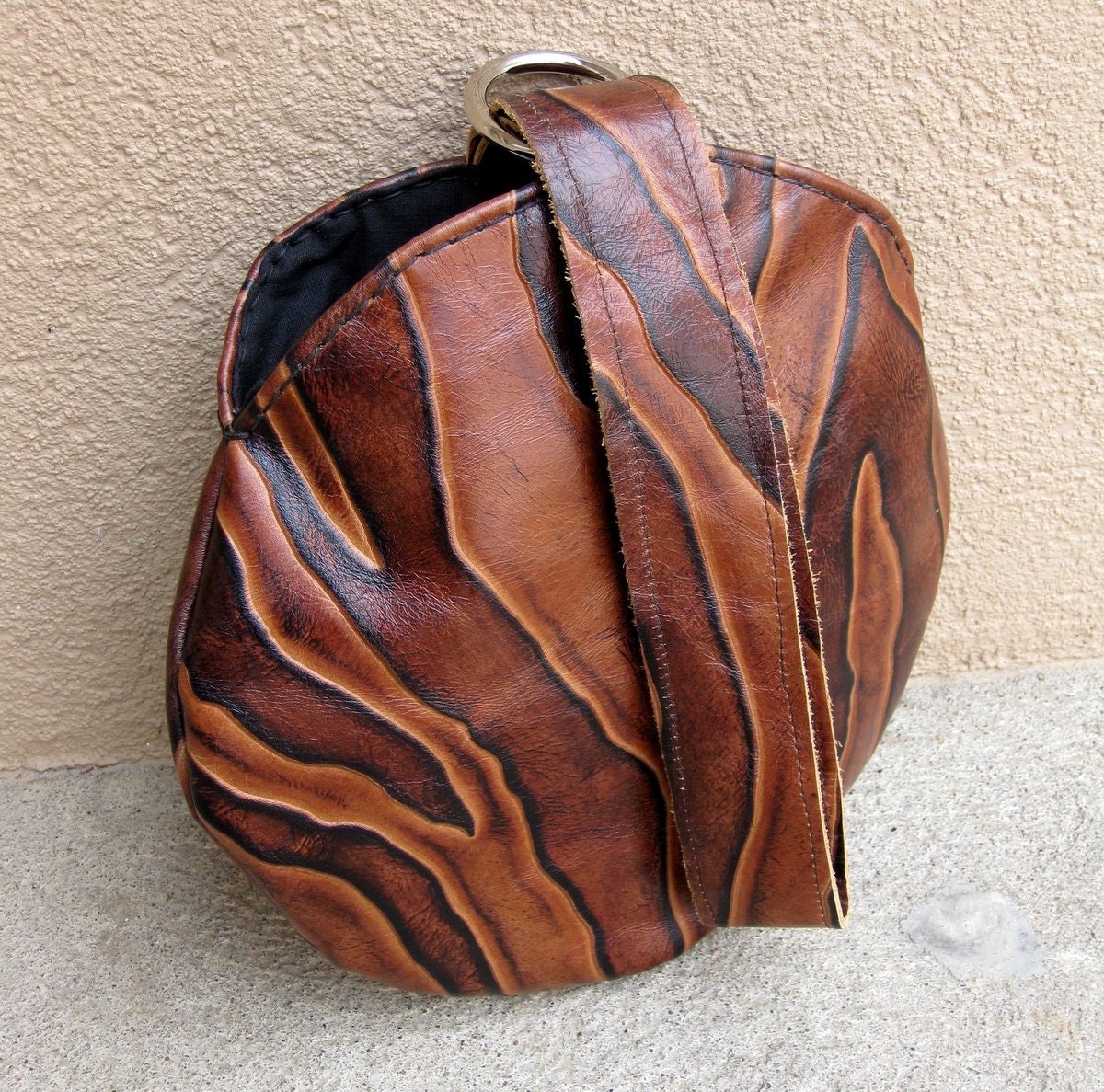 Brown Leather Wristlet Bag in Tiger Stripe by Stacy Leigh Ready to Ship SALE