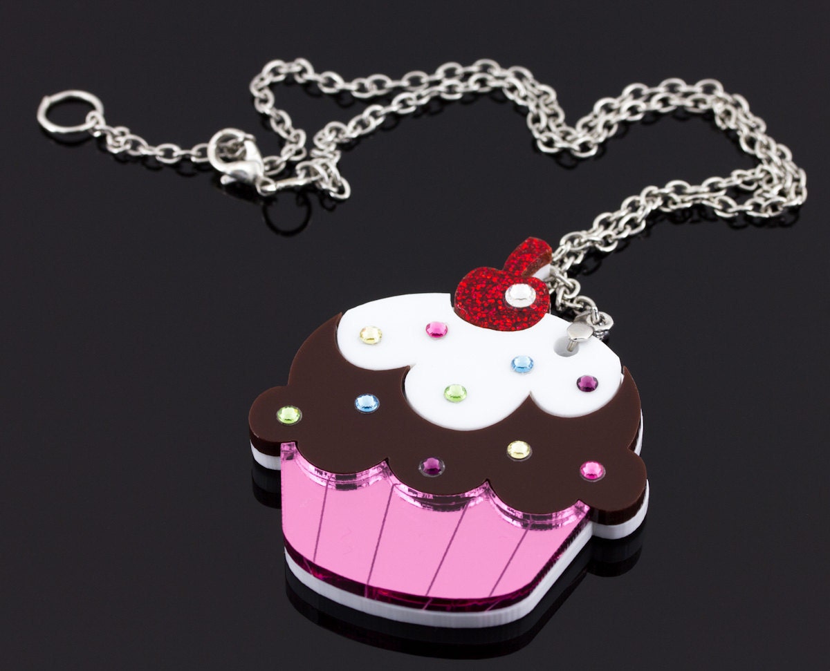 Vanilla Chocolate Cupcake With Cherry and Swarovski Crystal Sprinkles YUM Kawaii