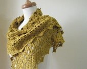 Reserve for Joanna Mustard Shawl Crochet Handmade Shawl Lace Stole Wrap Triangle Citrine Scarf