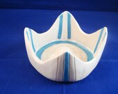 blue and white 1940s style ceramic bowl with points UNIQUE