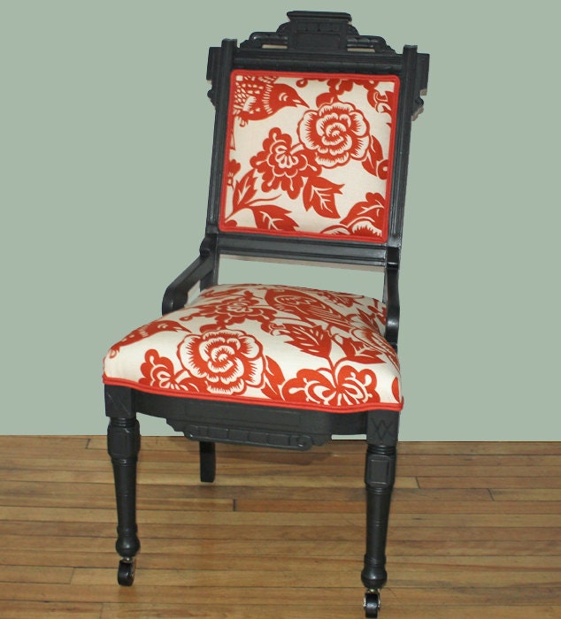 SALE Duralee Aviary Linen Eastlake Vintage Chair