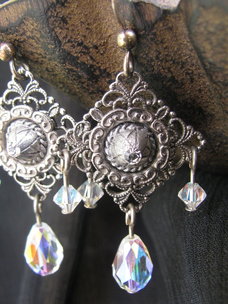 Silver Austrian Swarovski Crystal AB Wedding Earrings