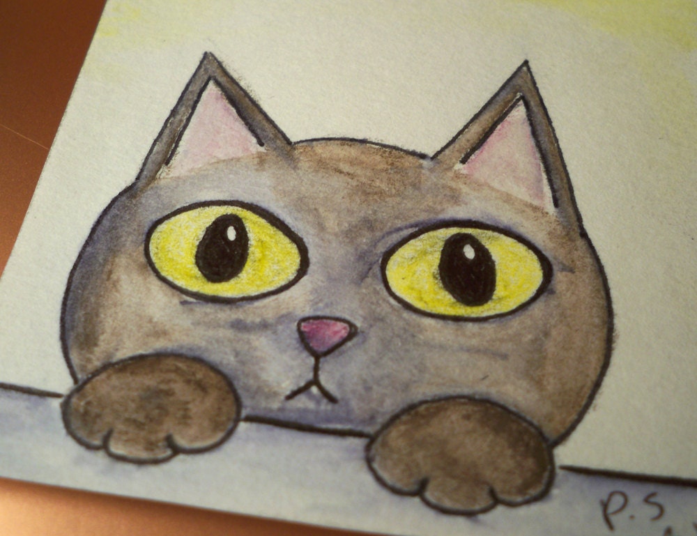 Naughty Kitty - Original ACEO Pen and Watercolour