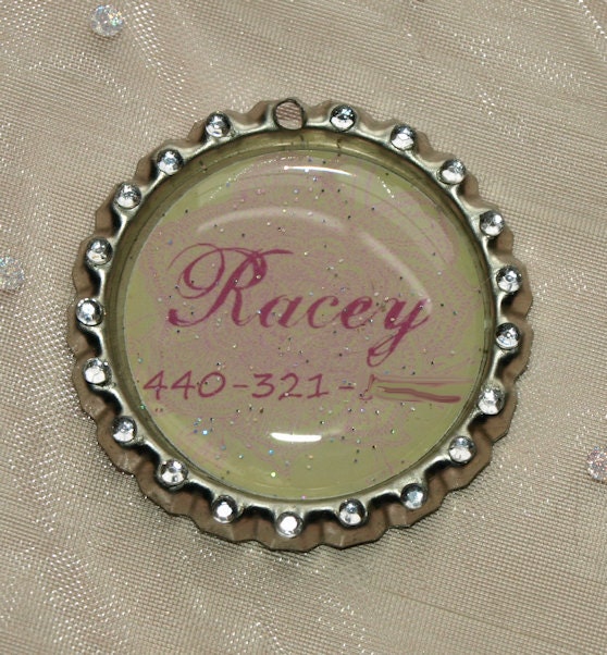 Rhinestone Border & Glitter Top Custom Pet I.D. Tag
