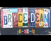 Funky Name Word Block Personalized with your Child's Name - Last Name - Wedding - Recycled Art Company - Vintage License Plate Sign Art