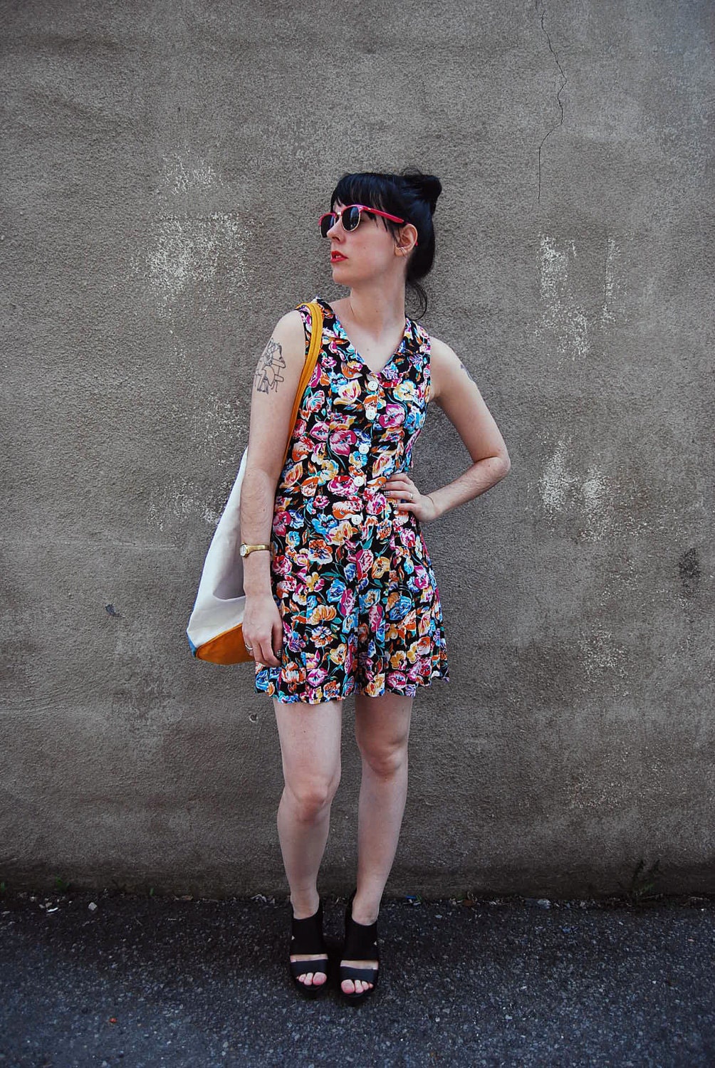 Vintage 80s double peter pan collar floral Jumper size Small