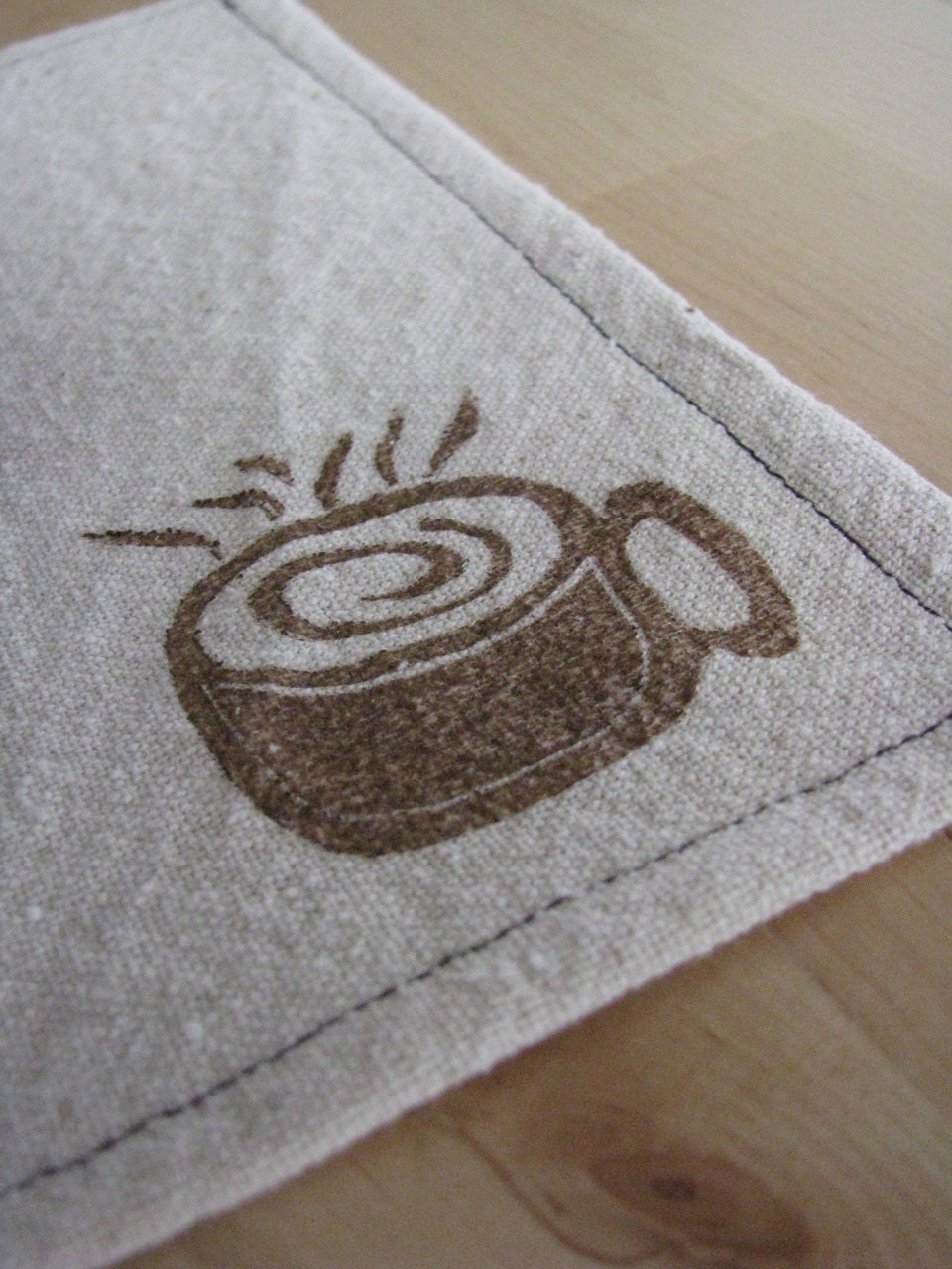 Coffee Mug Block Print Napkins, Hand-Sewn, Hand-Printed (Set of Two)