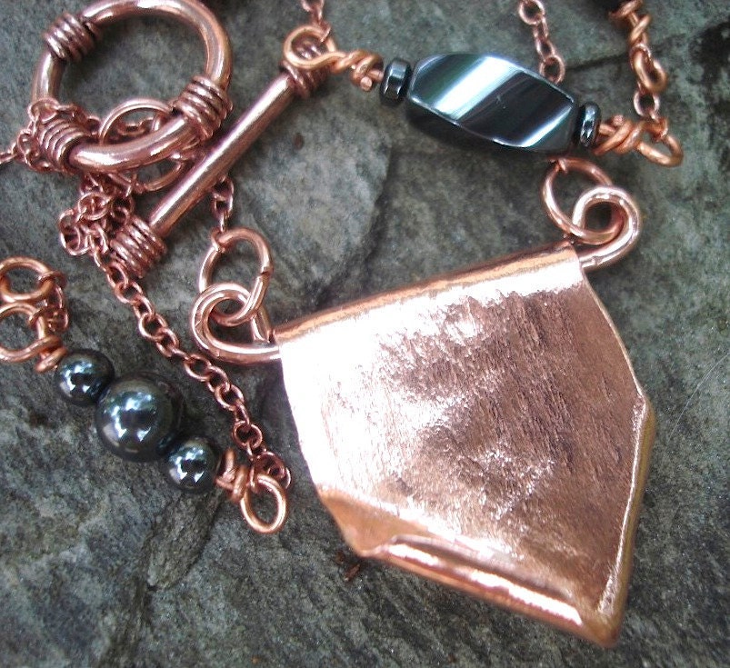 Copper Secret Scroll Hematite Gems Protection Necklace