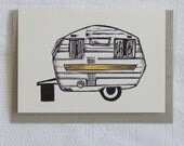 classic Frankin Caravan Linocut greeting card