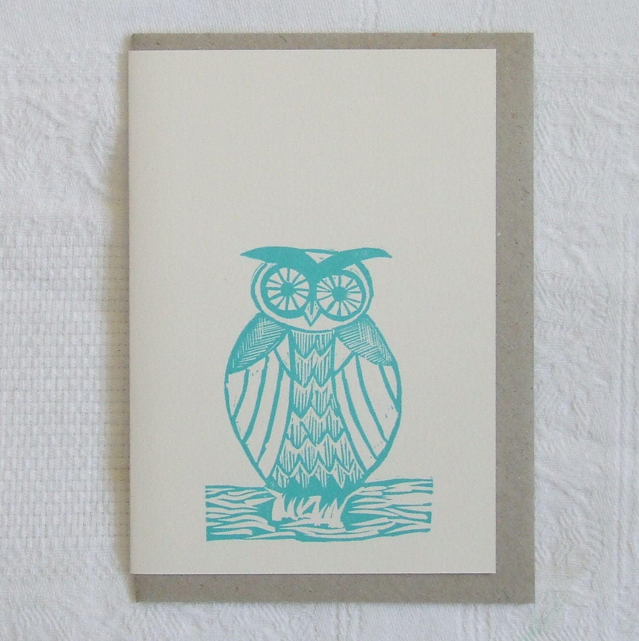 hoot owl linocut letterpress greeting card