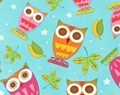 On a Whim Owls on Aqua Fabric - By the Yard