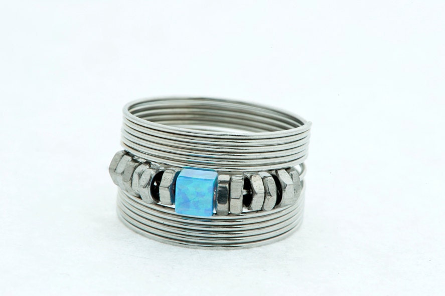 Spring Ring with Blue Opal