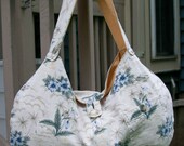 No. 418 - White, Ochre, Blue, Green, Reversible Hobo Bag, BIG, Silk, Linen, Cotton