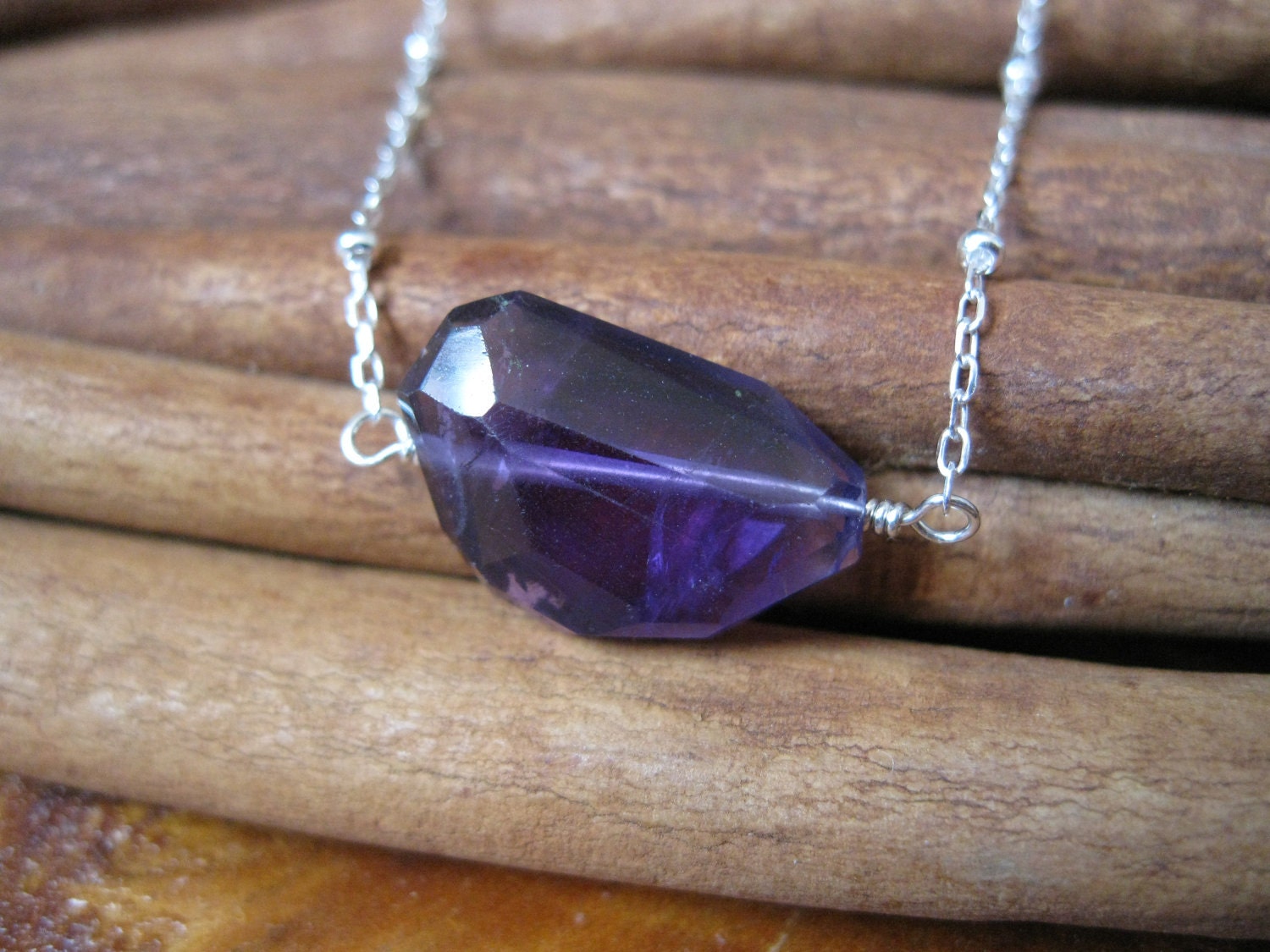 Amethyst Nugget Necklace, Silver