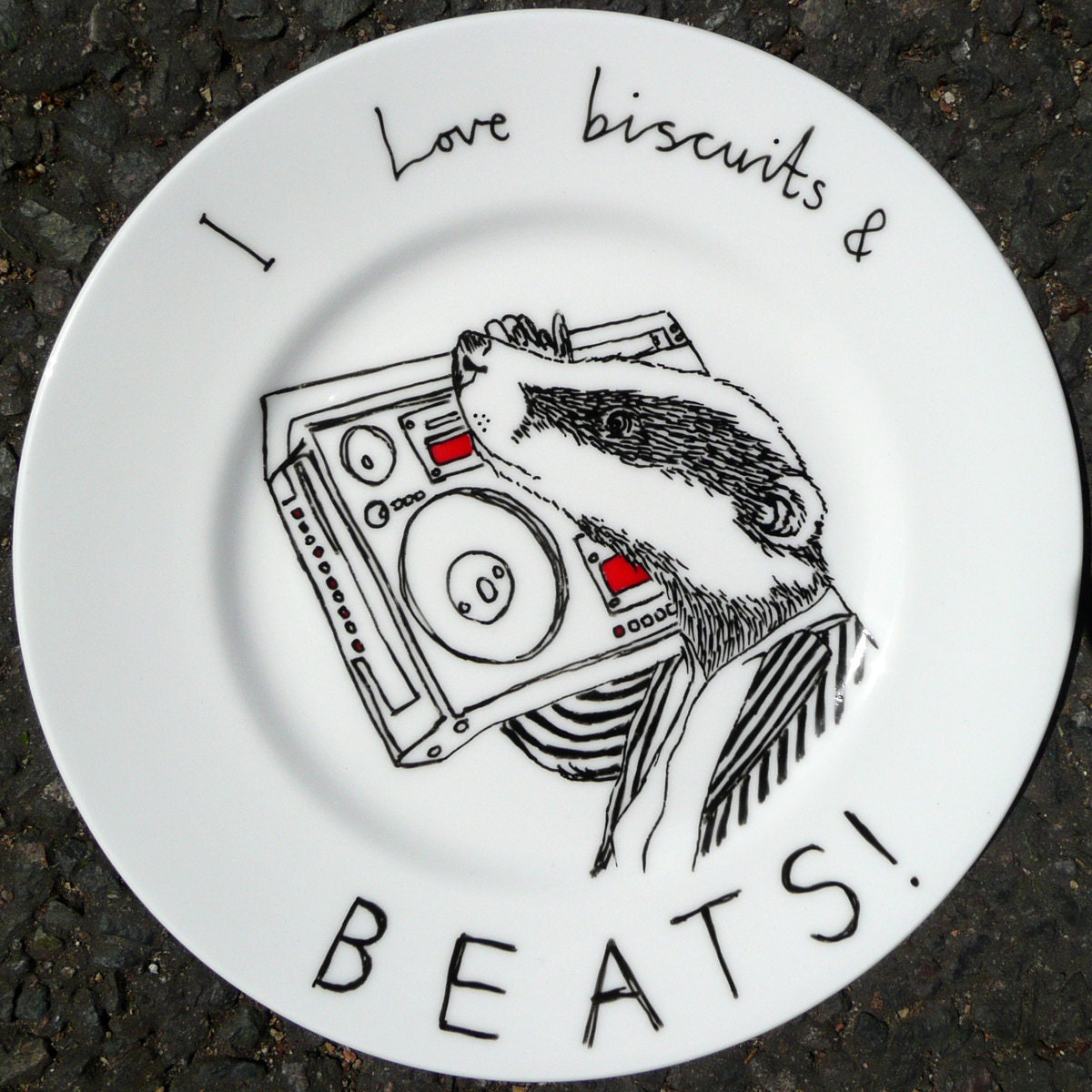 Hand Drawn Side plate - Ghetto Badger