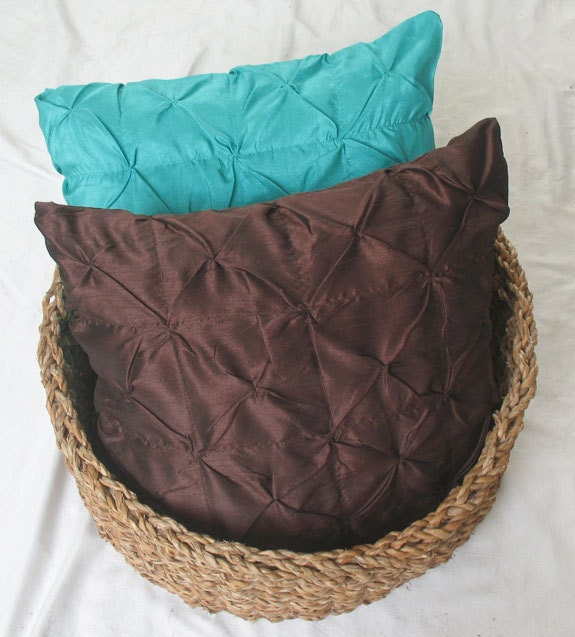 chocolate brown euro sham throw pillow cover 26 inch silk pin tuck cushion cover  Custom Made