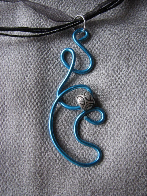 Wire pendant turquoise, blue, bright blue