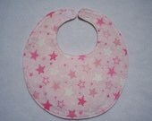 Baby bib, four soft layers, reversible, pink stars for the princess
