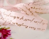 Hand Stamped Vintage Script Writing Vintage Seam Binding Ribbon Your Choice of Ribbon and Ink Colors ECS