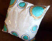 Teal and Gold Polka Dot Pillow with Picture slot