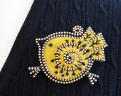 Bright Yellow Felt and zipper  bird brooch