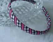 Pink and Black Checkered Ribbon Headband - CLEARANCE