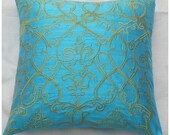 Aqua Blue Filigree decorative throw pillow cover  80cm X80cm cushion cover - set of 2 pieces