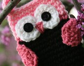 Owl cell phone, iPhone, pocket camera, cozy black, mauve, pink and white