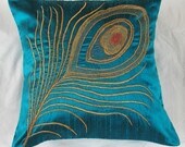teal blue peacock decorative throw pillow cover 16 inch