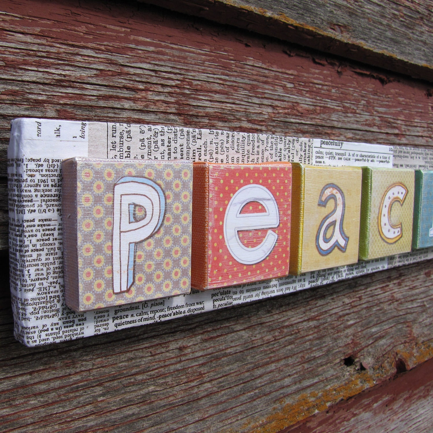 PEACE Mixed Media Collage Altered Art Strip - 3x17